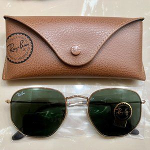 New Ray Ban Hexagonal Metal Sunglasses (Color: Gold/Green)